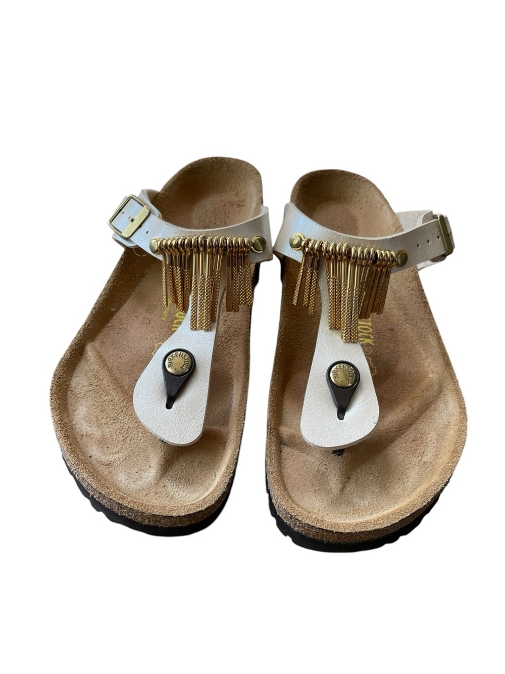 Birkenstock Rare Boho Cream Fringe Gizeh Thong Sandals 7 - Picture 7 of 13